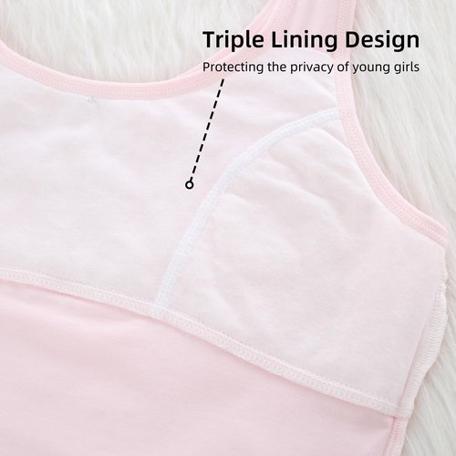 DOCOLL Girls Tank Tops Training Bras for Teens Cotton Sport Bralette Undershirts Tween Bras for Ages 10-12 (3 Pack,Long)