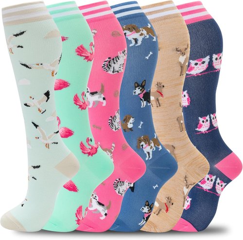 Fenglaoda Compression Socks - Knee High Support for Circulation | 6 Pairs for Running & Travel