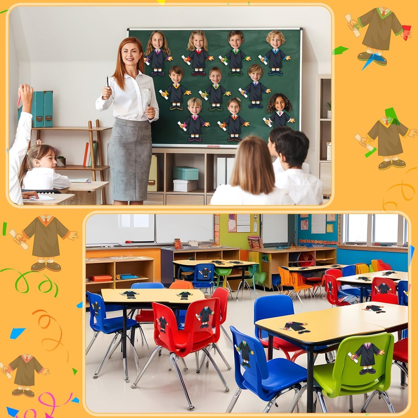 gisgfim 80Pcs Graduation Gown Cutouts Graduation Bulletin Board Decorations Large Graduates Grad Classroom Decor for Boy Girl DIY Craft Photo Wall Door 2026 Kindergarten Preschool Party Favor Supply
