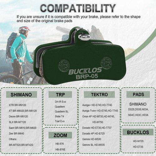 BUCKLOS Bike Disc Brake Pads - Bicycle Disk 4 Piston Pads for Shimano D02S D03S Saint Deore XT XTR SLX Zee/Tektro/TRP for Mountain Bike/Road Bike/Ebike/MTB(Ceramic)