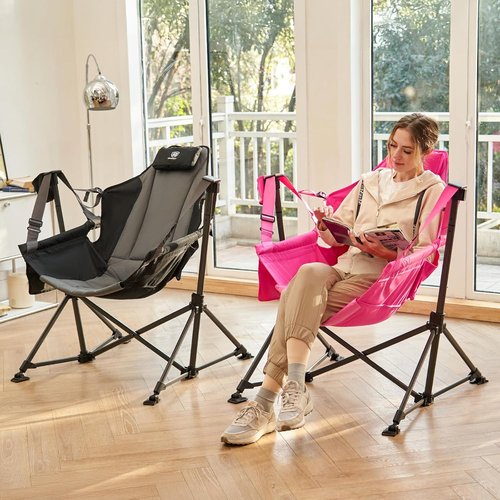 Ever Advanced Padded Oversized Camping Chair - Heavy Duty Portable Rocking Chair with Multi-Storage Pockets | Supports Up to 400lbs, Pink