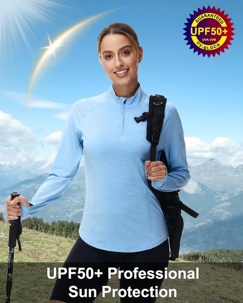 Isnowood Women's Rash Guard - 1/4 Zip Long Sleeve, UPF 50+ Sun Protection, Quick Dry Athletic Top