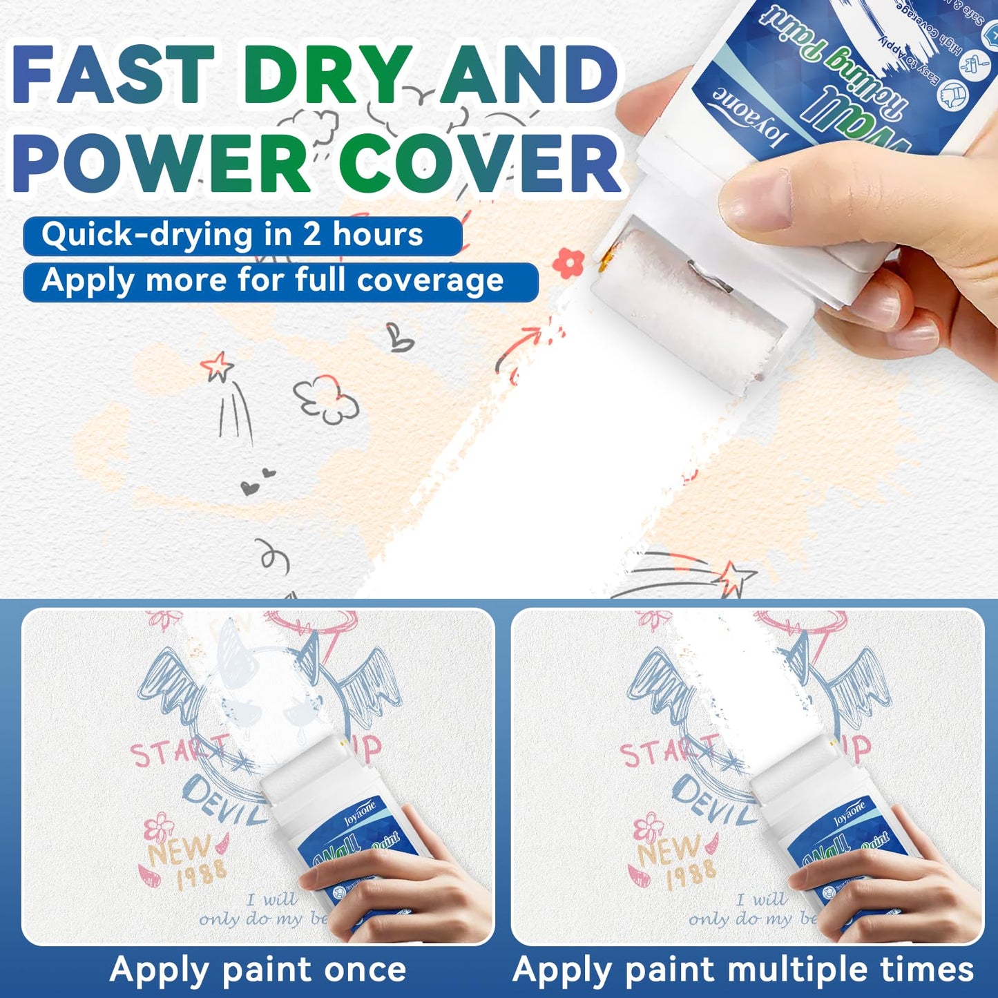 White Paint for Wall, Fast-Drying Paint Roller Brush, Water-Based Wall Paint Touch Up Without Extra Tools Required, Easy to Apply Drywall Repair Small Areas Surfaces for Flat, Ceiling(1 Pack)