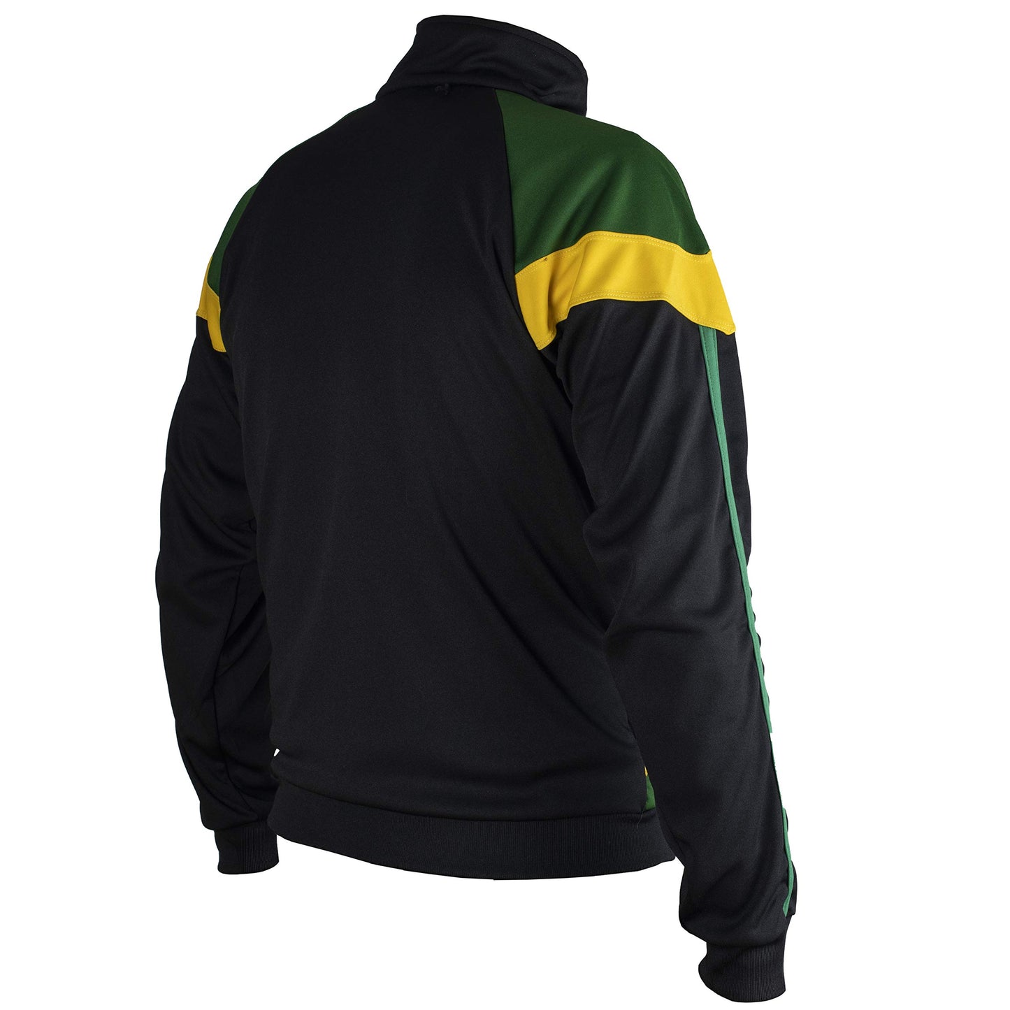 JL Sport Jamaica Proud Power Authentic Jamaican Long Sleeved Reggae Zip-Up Jacket - Unisex (Black, Green and Yellow) XL