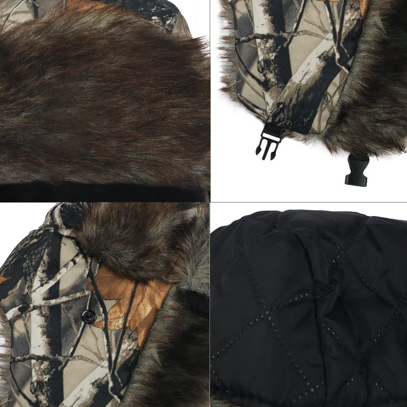 Winter Trapper Hat with Ear Flaps Fallen Leaf Camo Hunting Cap Faux Fur Ushanka Russian Warm Hats Unisex Windproof Cold Weather Hunter's Hat for Fishing, Skiing, Hiking, Camping