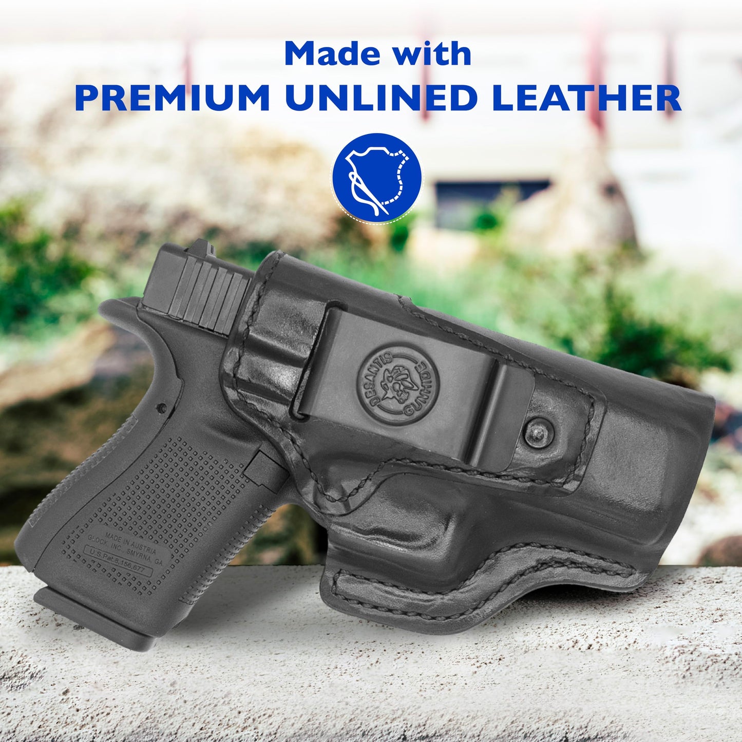 Desantis Inside Heat IWB Gun Holster - Concealed Carry, Leather Holster IWB for Pistols, Fits the Glock 19, 19 Gen 5, 23, 32, 19X, 45; Ruger RXM - Right Hand Draw, Black