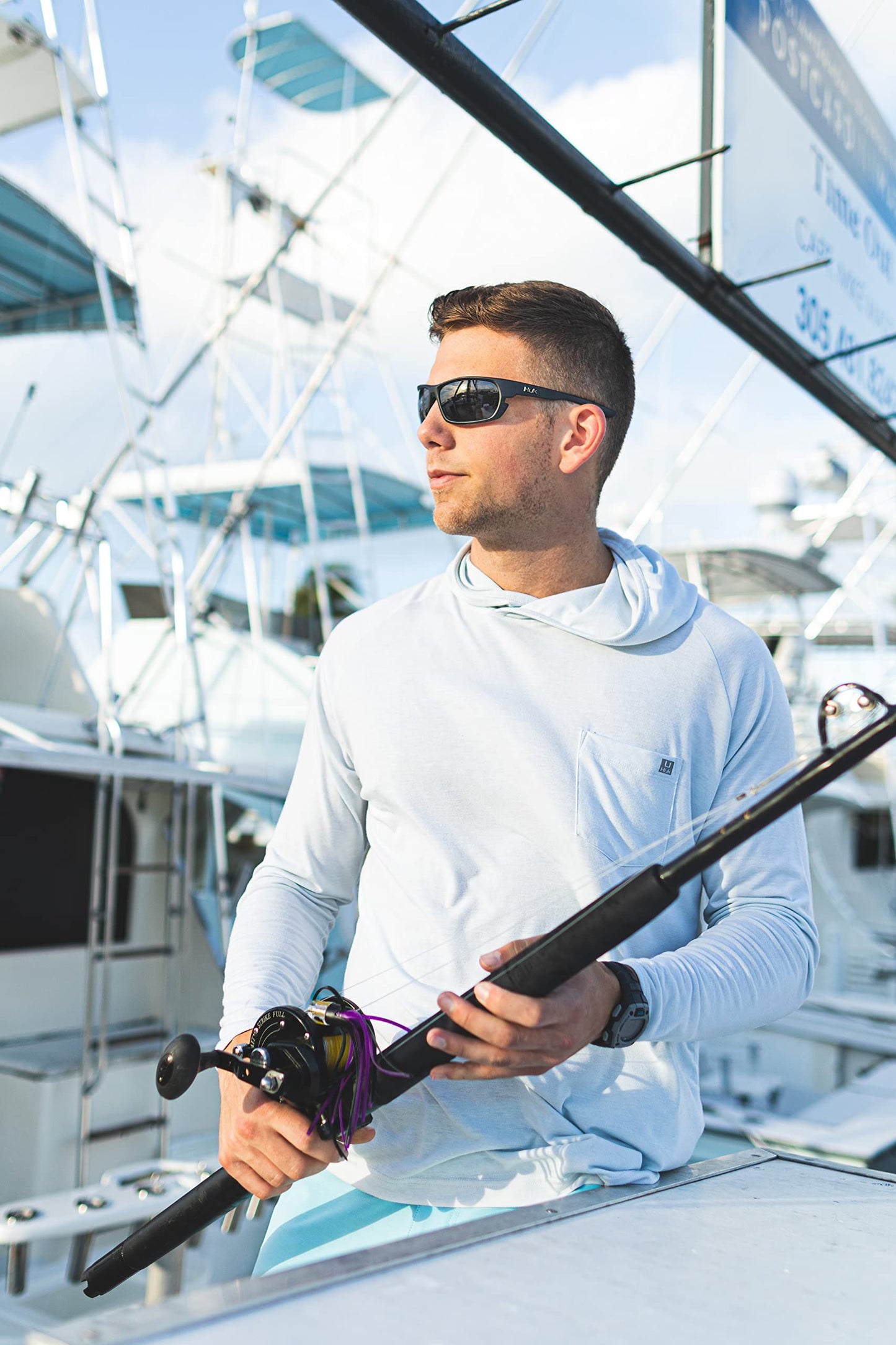 HUK Sunglasses, Polarized Lens Eyewear with Performance Frames, Fishing, Sports & Outdoors Sunglasses, (Clinch) Blue Mirror / Matte Black, Medium/Large