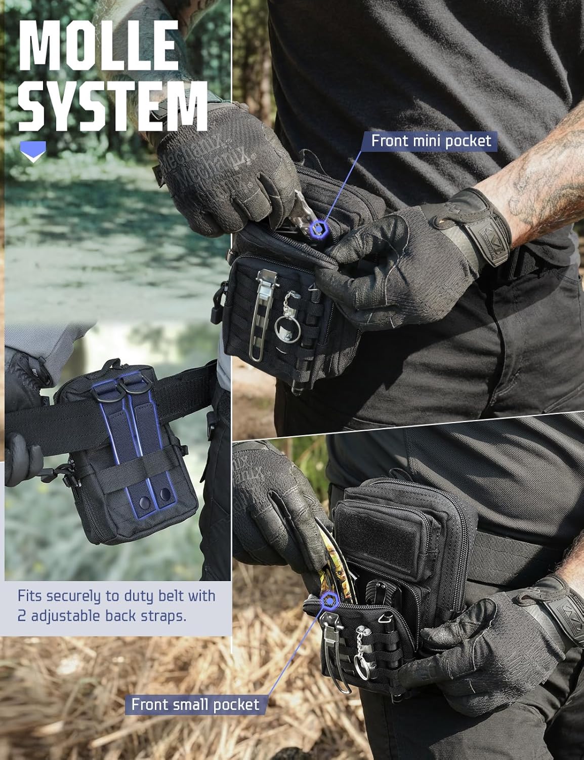 Skiennix Tactical EDC Pouch - 2 Pack Utility Phone Holder for Duty Belt, Backpack, Vest | Includes US Flag Patch