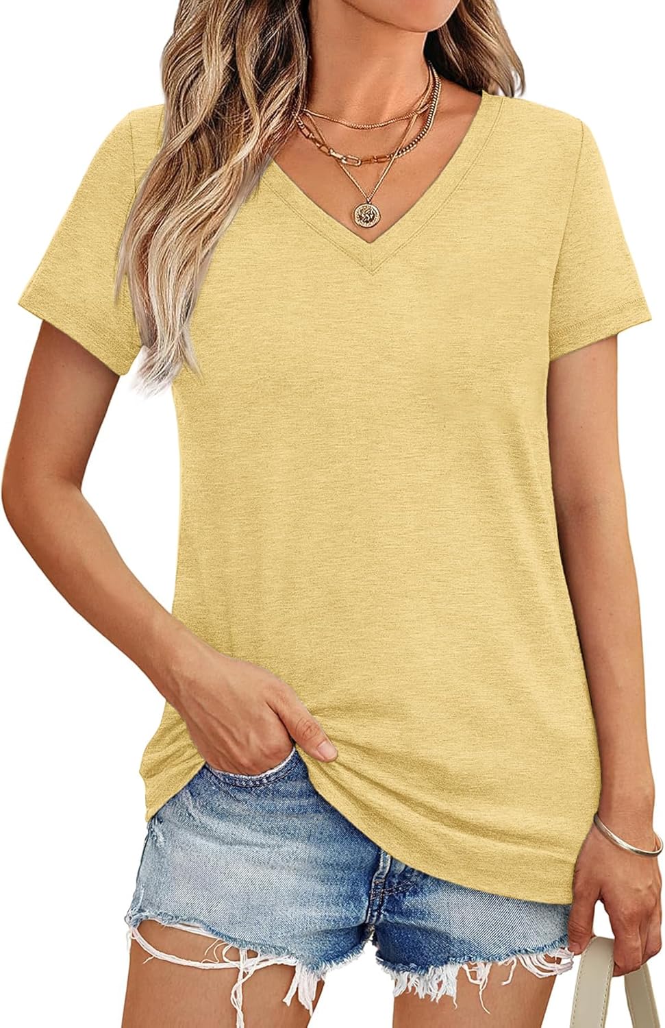 Skiennix V Neck T-Shirts for Women - Short Sleeve Casual Tops | Loose Fit Basic Tees (3/10 Pack)