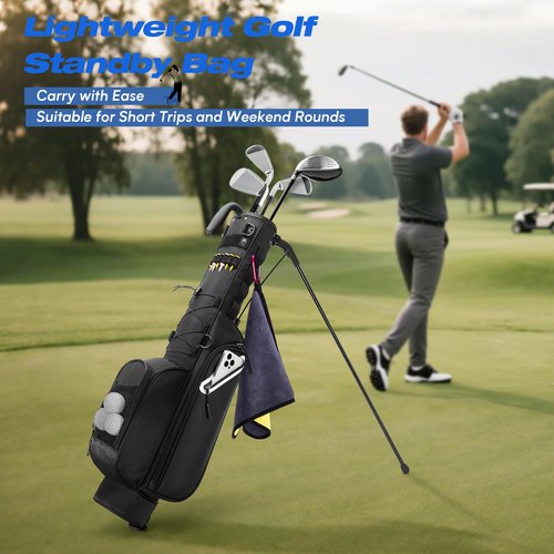 GOBUROS Golf Stand Bag Fit Up to 7 Clubs, Compact Design for Par 3 Courses and Driving Range, Lightweight Pitch and Putt Golf Bag, with Padded Double Strap, Rain Cover, Accessory Pockets, Black