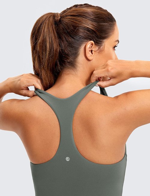 CRZ YOGA Workout Racerback Tank Tops for Women - Padded Spandex Yoga Shirts with Built-In Bra