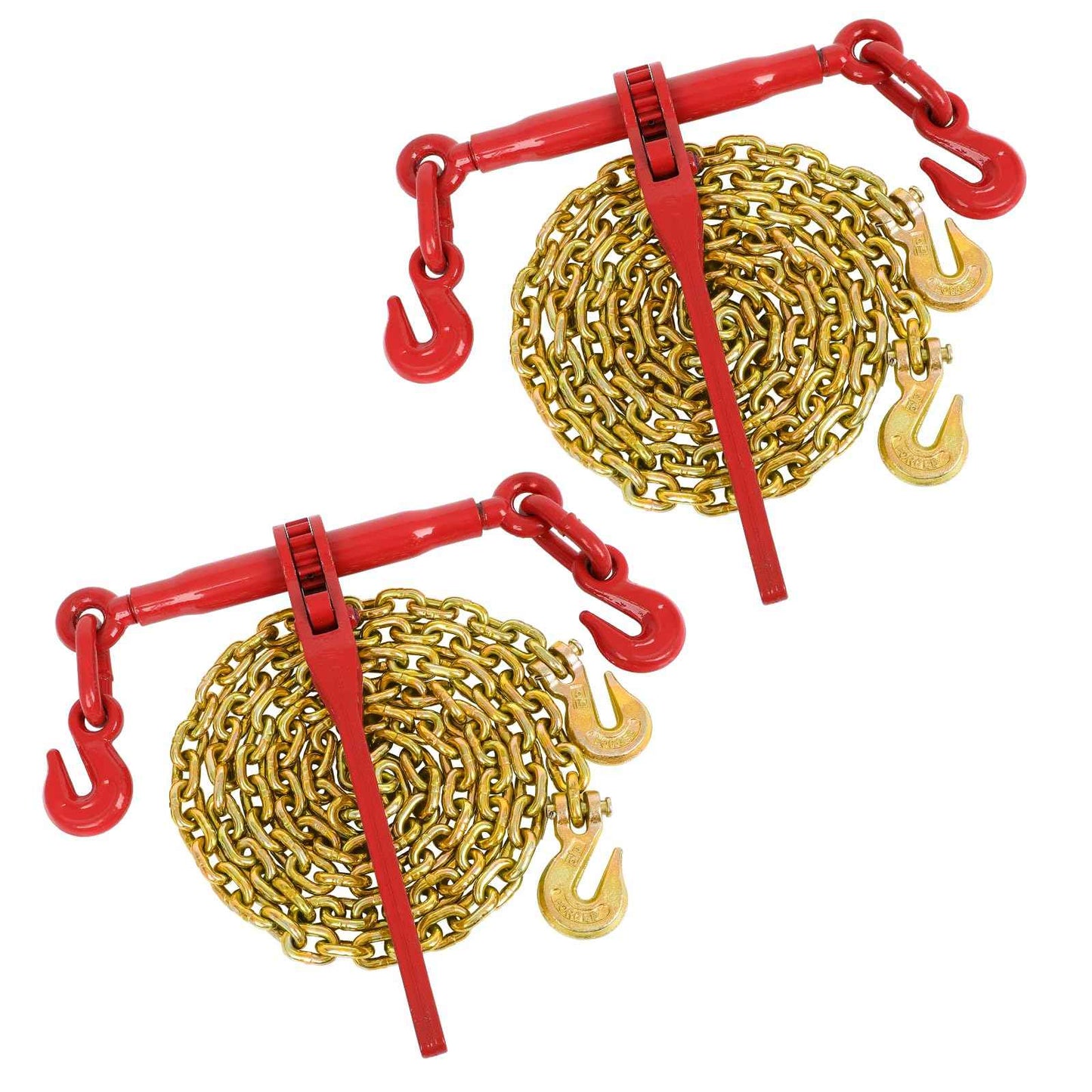 Dollate 2Pack 3/8" to 5/16" Ratchet Chain Load Binder with 5/16"x10FT G80 Heavy Duty Chain, Chain Binder with 5400 Lbs WLL and Chain with 4900 Lbs WLL, Chain Binder and Transport Chain for Tie Down