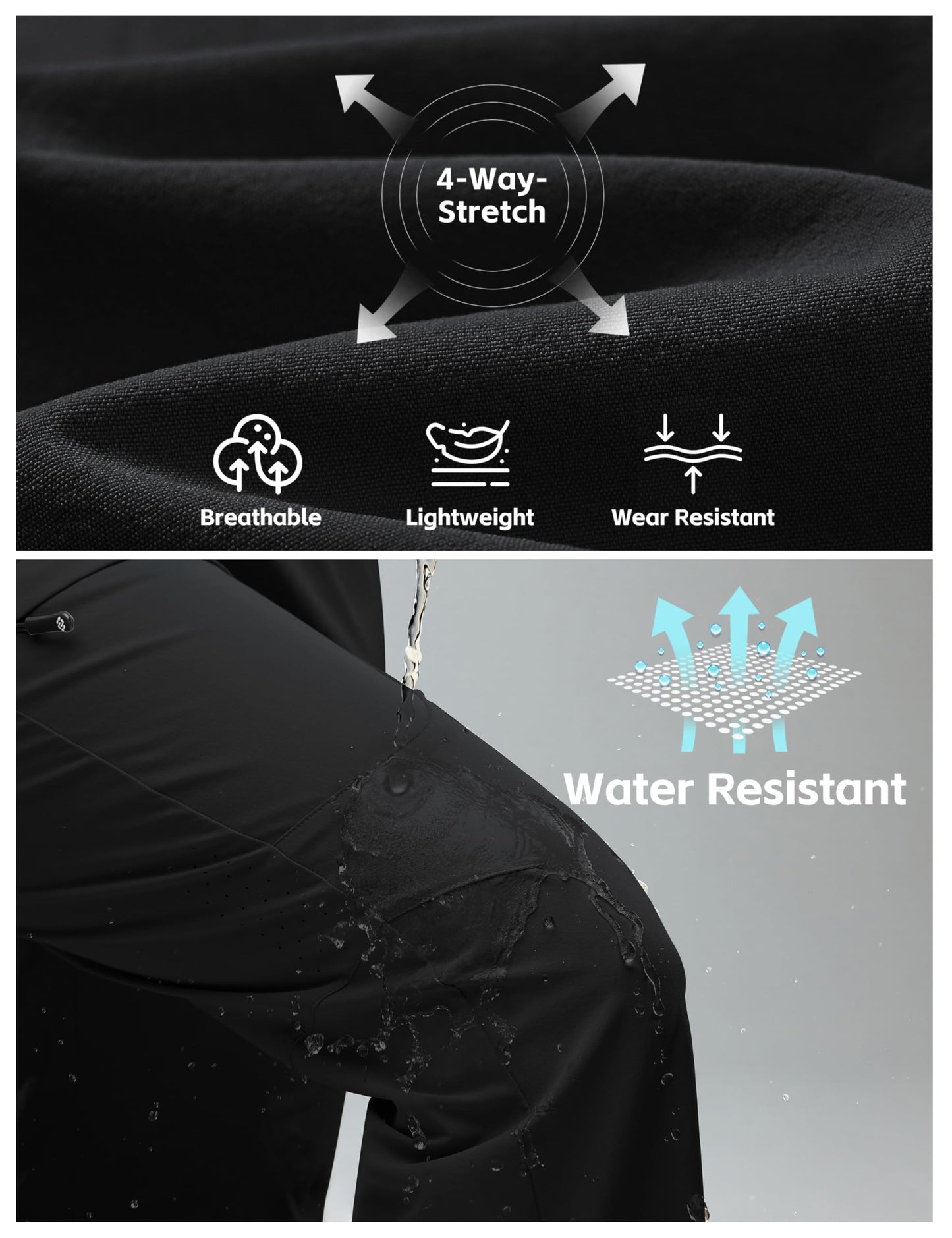 MoFiz Hiking Cargo Pants Womens Waterproof Lightweight Quick Dry Cargo Hiking Joggers Travel Outdoor Work Trip Stretchy with Zipper Pockets Black L