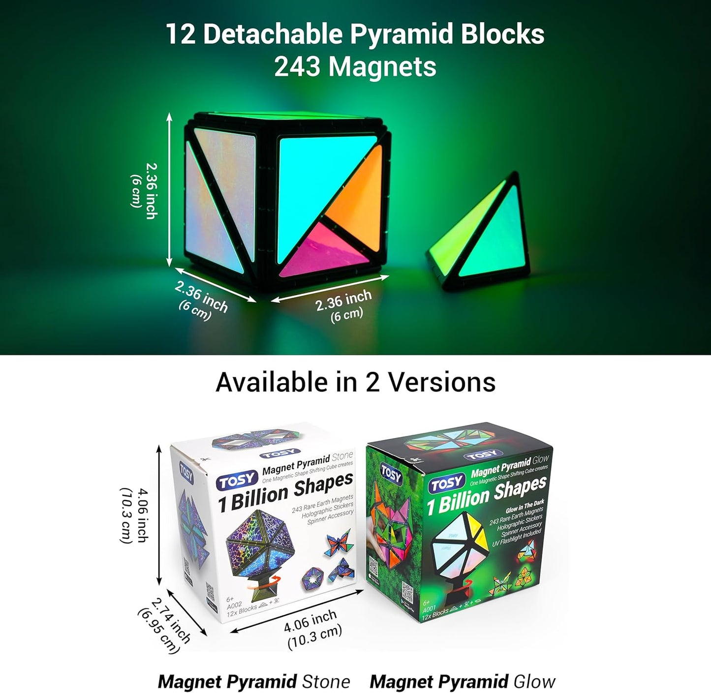 TOSY Magnet Pyramid Fidget Cube - Transforms into 1 Billion Shapes | 243 Rare Earth Magnets, Glowing Design