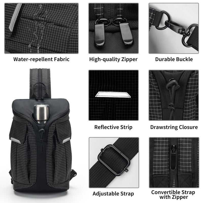 Beamyth Crossbody Sling Bag for Men & Women,Convertible Sling Backpack Shoulder Chest Bag for Daypack Travel Hiking (Black)