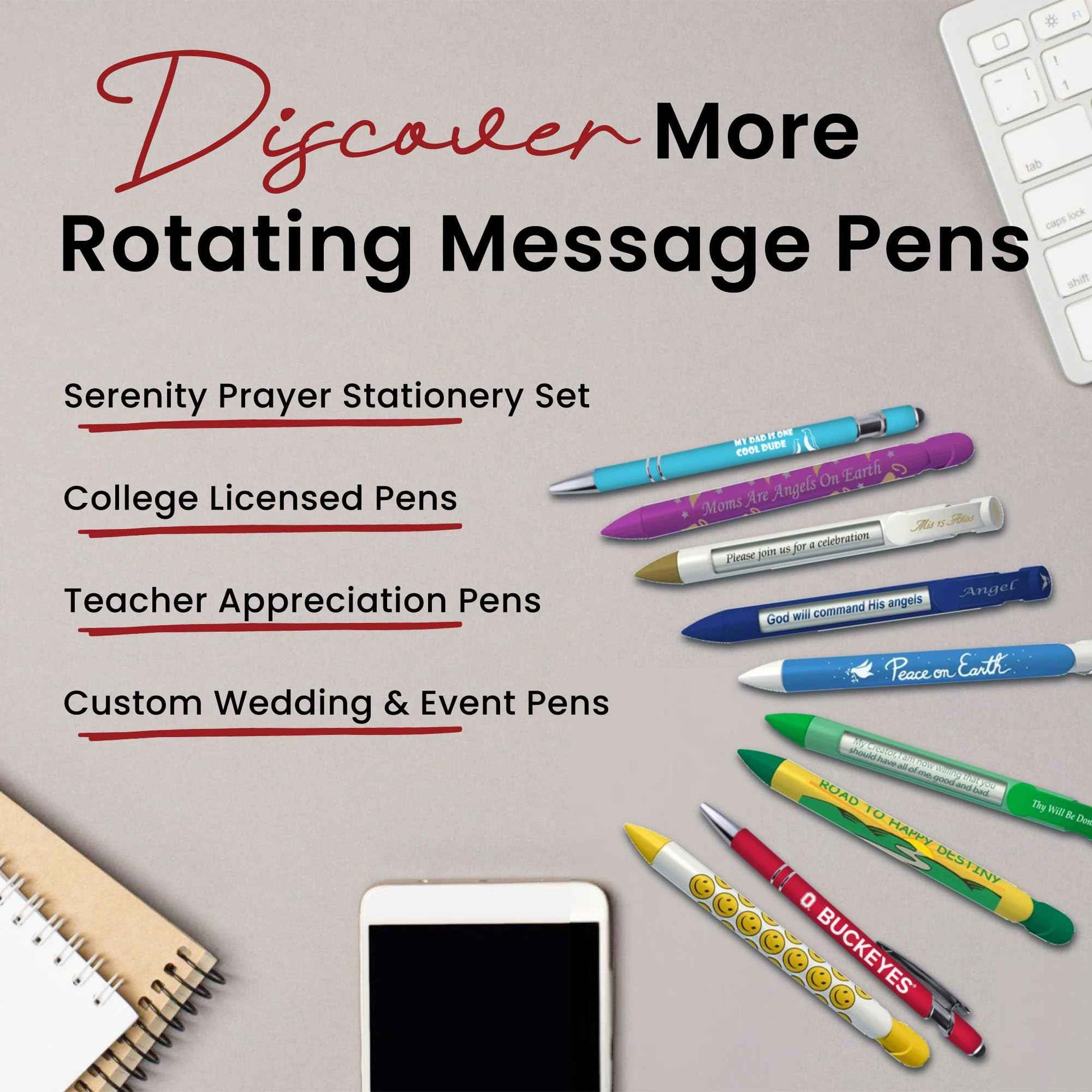 Greeting Pen – Serenity Prayer Rotating Message Pen – Inspirational Christian pen with 4 Uplifting Bible Verse Messages – Faith-Based Encouragement for Recovery – Variety -36 Pack 9027
