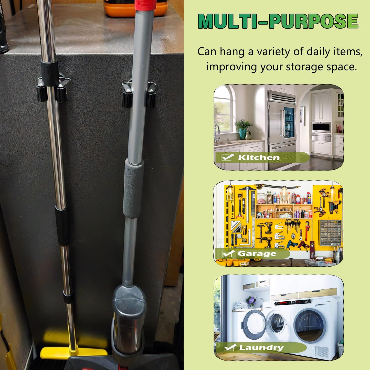 ULIBERMAGNET Magnetic Mop Broom Holder,6 Pack Heavy Duty Movable Magnetic Broom Holder Rack,Anti-slip Wall Mounted Utility Storage Mop Shovel Hanger for Garage, Kitchen, Laundry, Garden