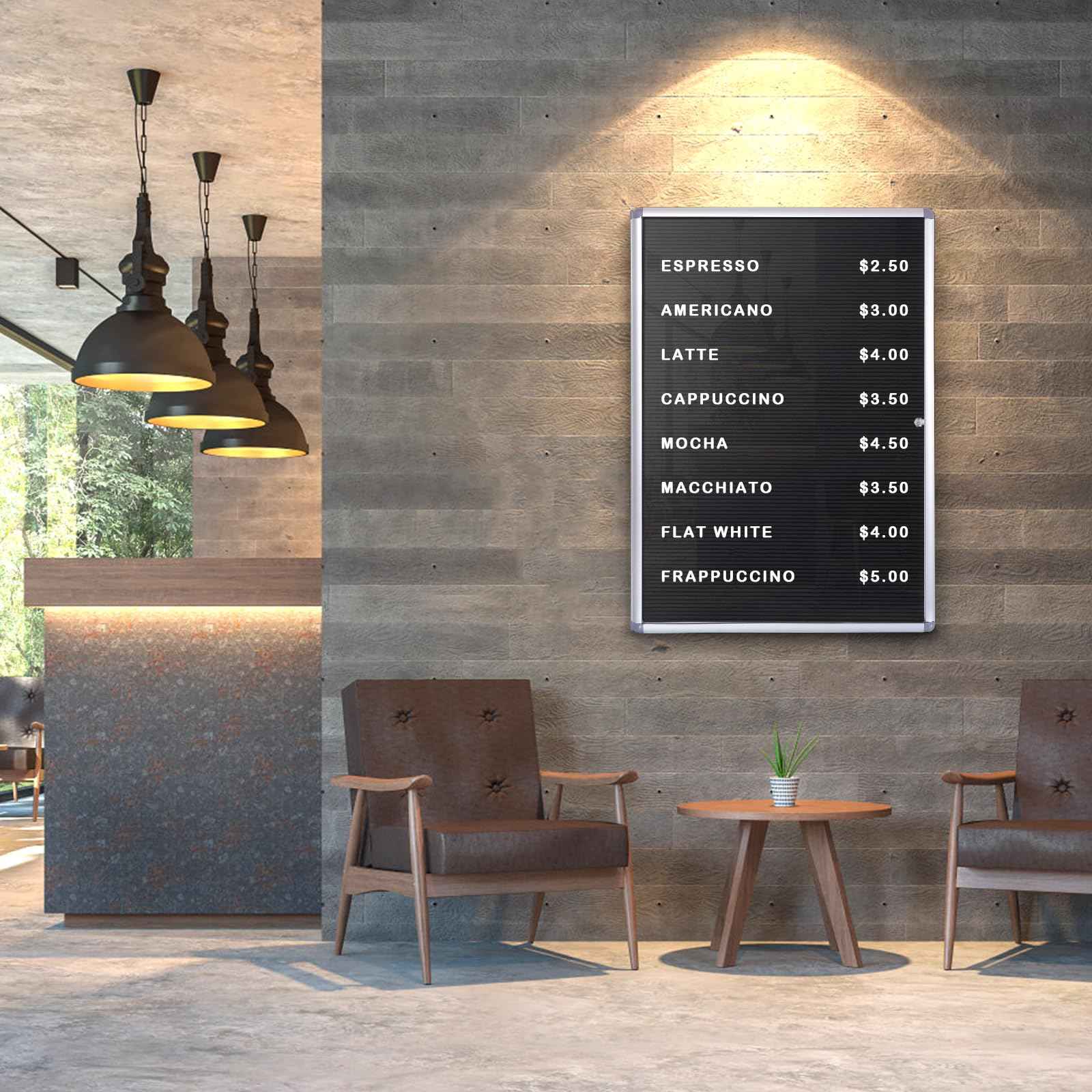 EVERSUPPLY Enclosed Changeable Letter Boards Felt Message Board with Locking Door, Black, Aluminum Frame, 19X12 inches