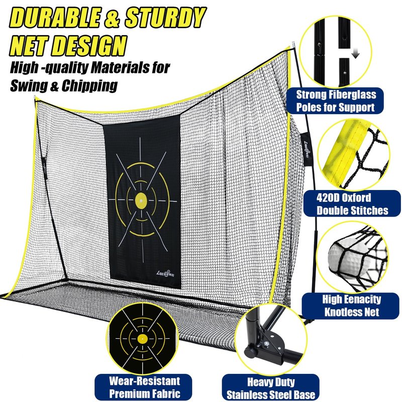 LIBERRWAY Golf Practice Net, 10x7x3ft Heavy Duty Driving Range Net with Tri-Turf Mat, 6 Golf Balls, 8 Tees & Carry Bag, Gifts for Golfers