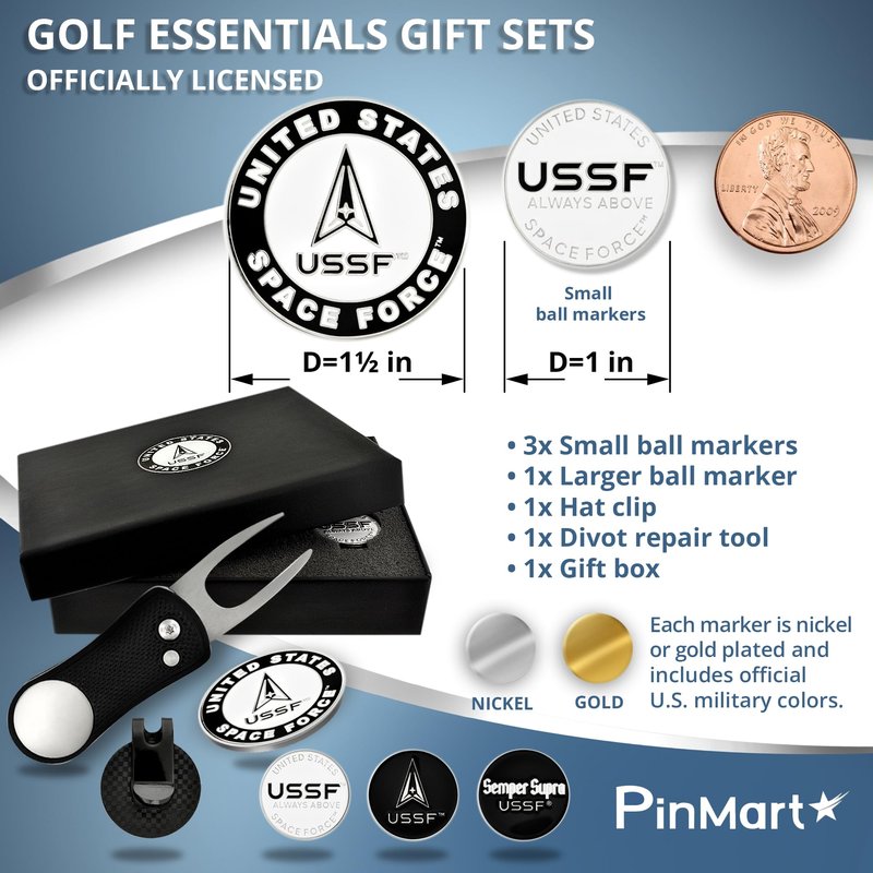 PinMart's Officially Licensed Air Force Golf Essentials Gift Set, Golf Divot Tool, Hat Clip, Magnetic Ball Markers, Large Ball Marker with Presentation Box - Gifts and Accessories
