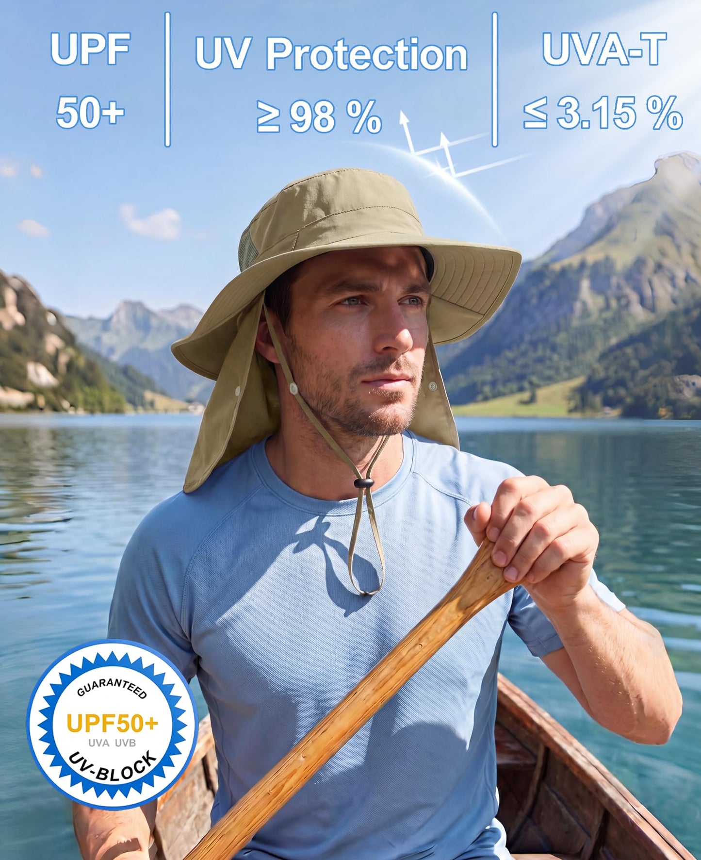 Home Prefer UPF 50+ Sun Hats for Men Women Wide Brim Fishing Hat with Neck Flap Summer Safari UV Protection Bucket Hat Light Vert Khaki