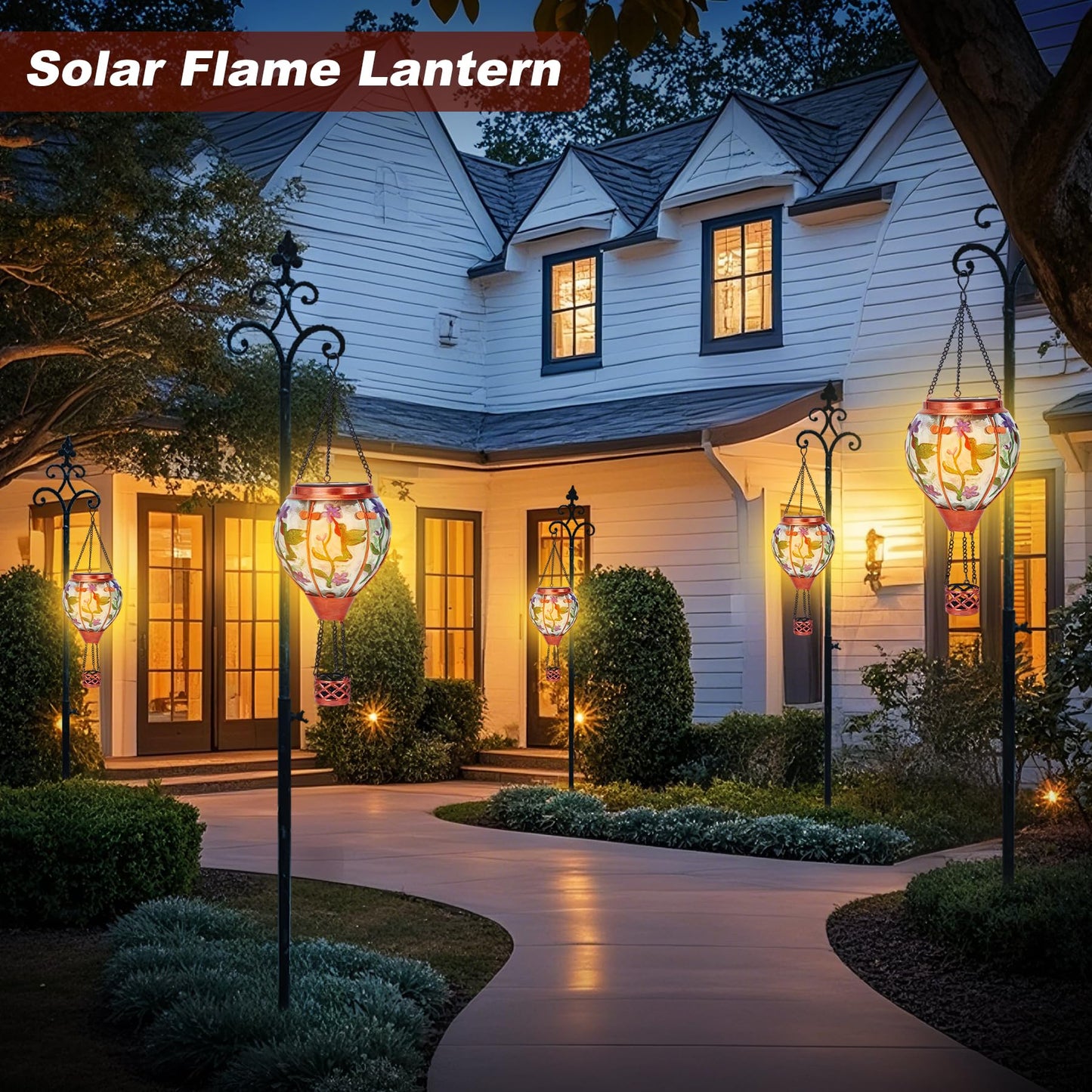 Hummingbird Solar Hot Air Balloon Lantern,Outdoor Decor with Flame Lights Waterproof, Hanging for Garden Yard Lawn Patio, Unique Gifts for Women Mom Grandma Gardener for Mother'Day Christmas