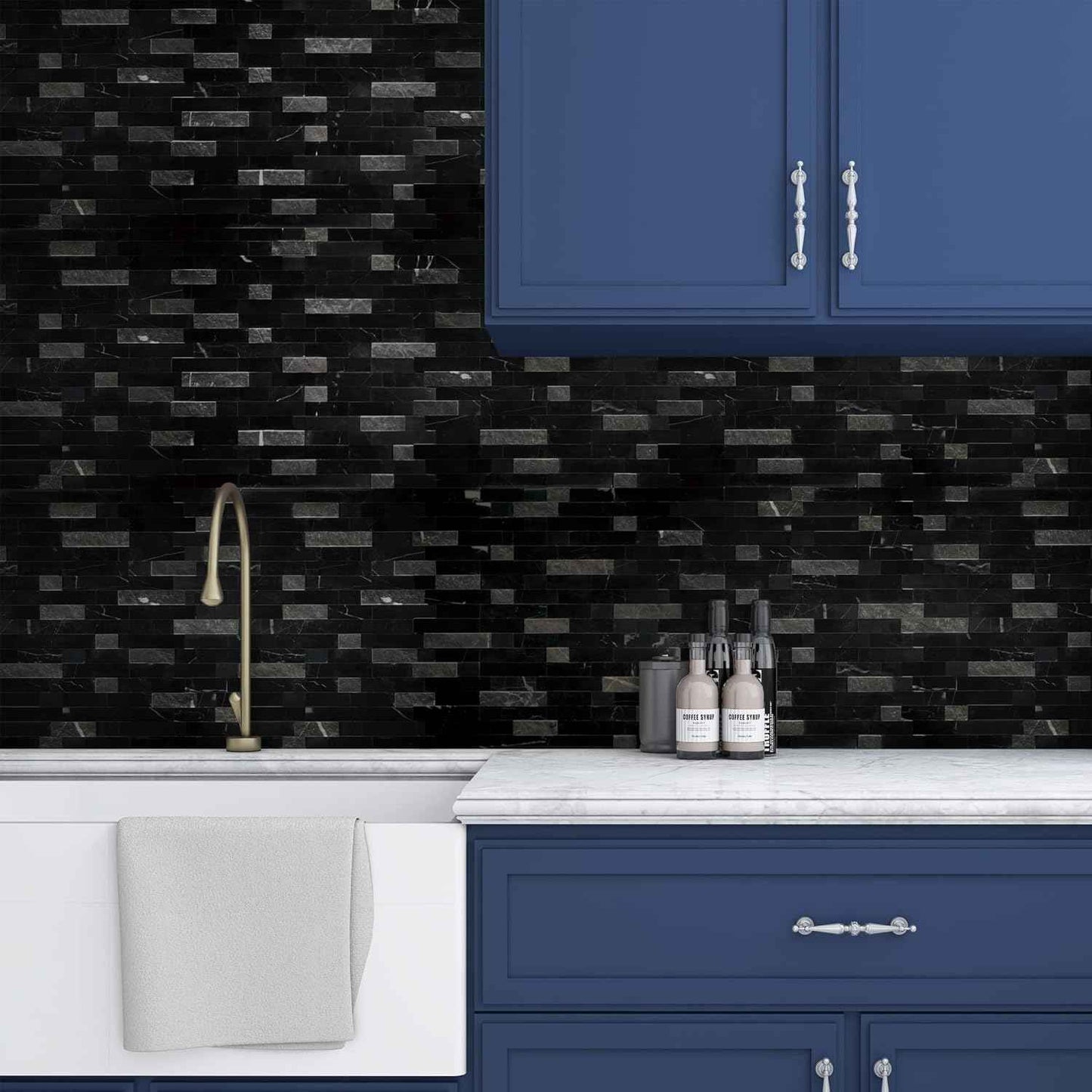 Peel and Stick 3D Stone Mosaic Tiles - 12x11" Self-Adhesive Backsplash for Kitchen & Bathroom - 5 Sheets, Mixed Tan