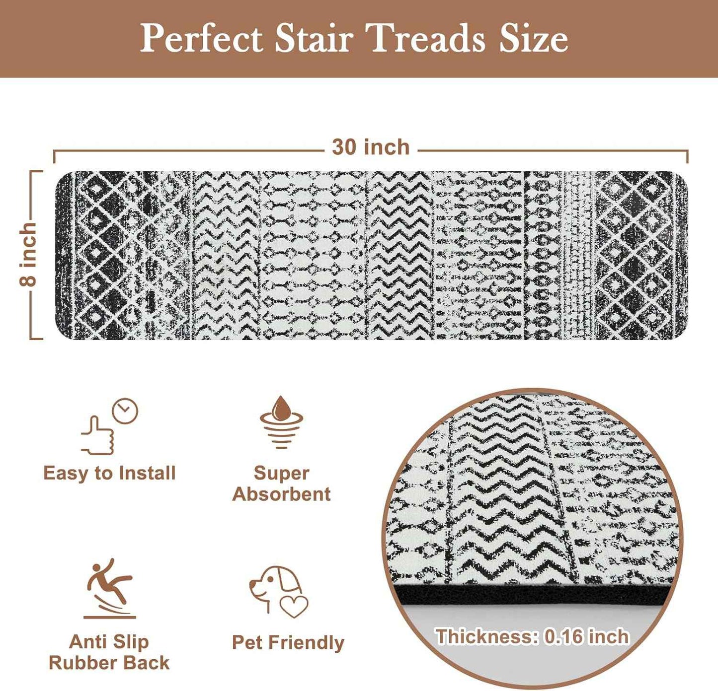 Non-Slip Stair Treads for Wooden Steps - 15 Pack 30"x8" Safety Mats for Dogs, Kids & Elders