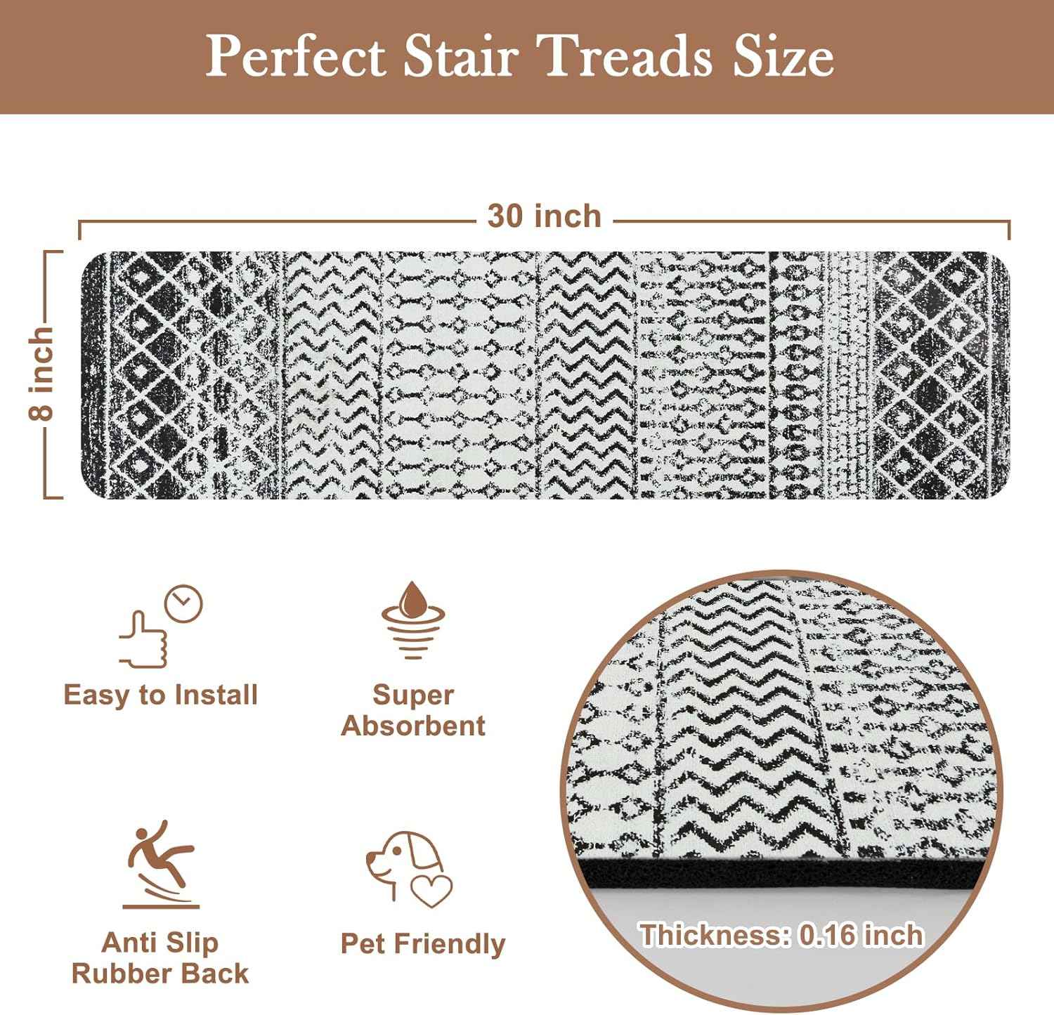 Non-Slip Stair Treads for Wooden Steps - 15 Pack 30"x8" Safety Mats for Dogs, Kids & Elders