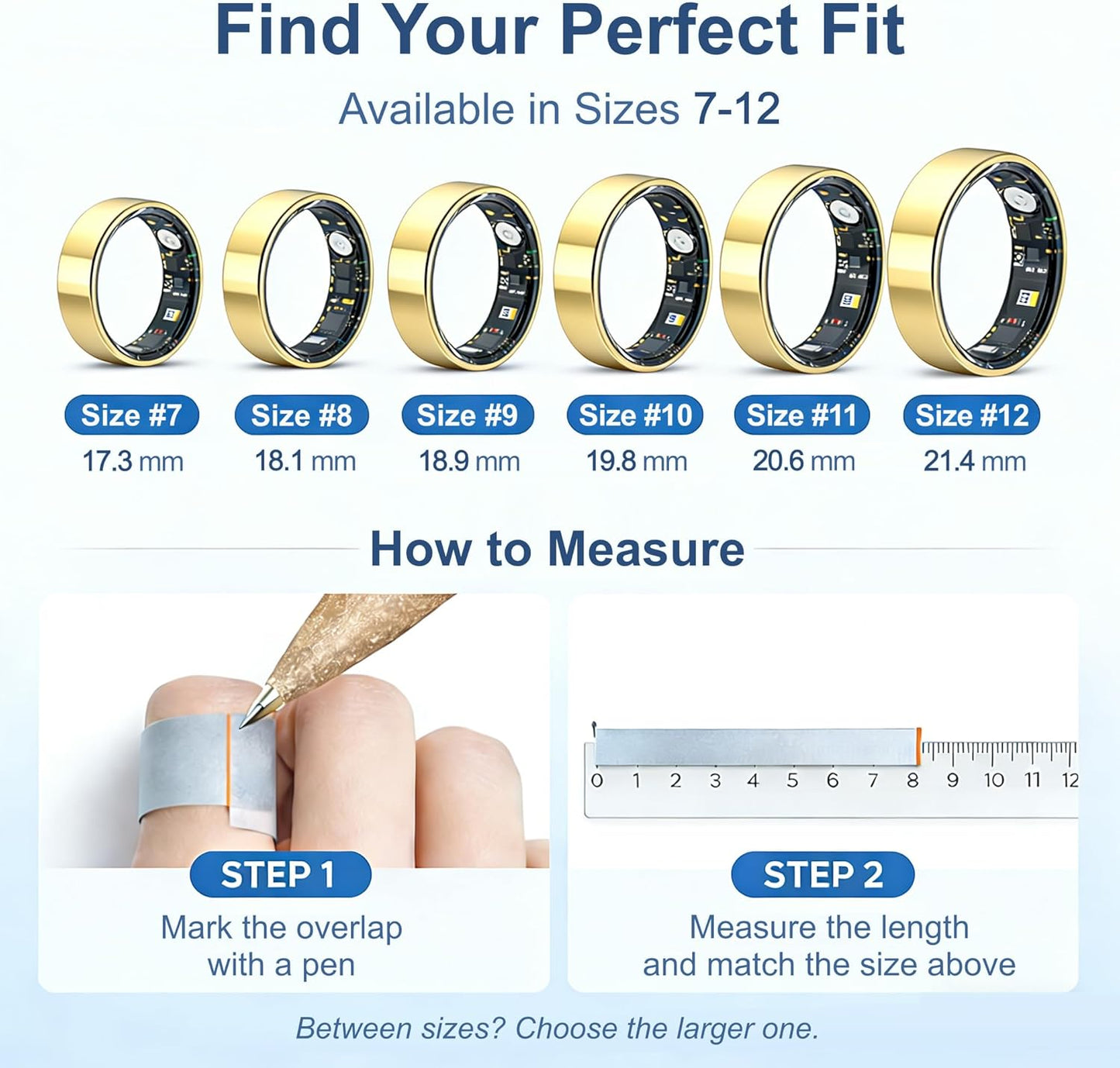 Smart Ring - Health & Fitness Tracker for Men & Women | Heart Rate, SPO₂, Sleep Monitoring - Gold, Size 8