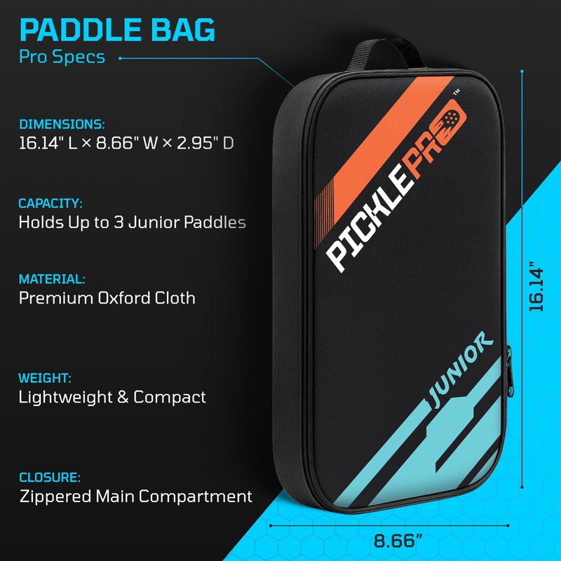 PicklePro Junior Pickleball Bag – Lightweight Pickleball Paddle Bag for Kids & Youth, Durable Oxford Cloth Paddle Case, Compact - Holds Up to 3 Paddles