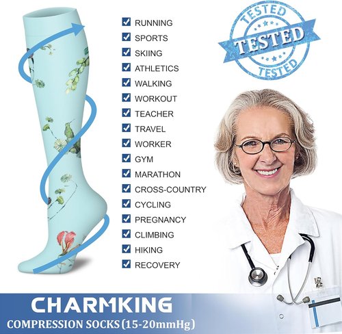 CHARMKING Compression Socks - 15-20 mmHg Support for Men & Women | 8 Pairs for Athletic Running & Cycling
