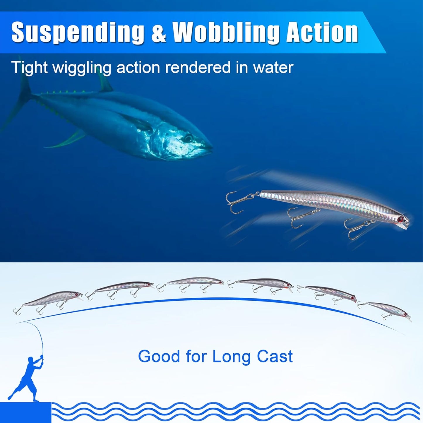 Skiennix Saltwater Fishing Lures Kit - 6pcs Surf Striper Minnow Jerkbait & Crankbait Plugs for Deep Sea Fishing