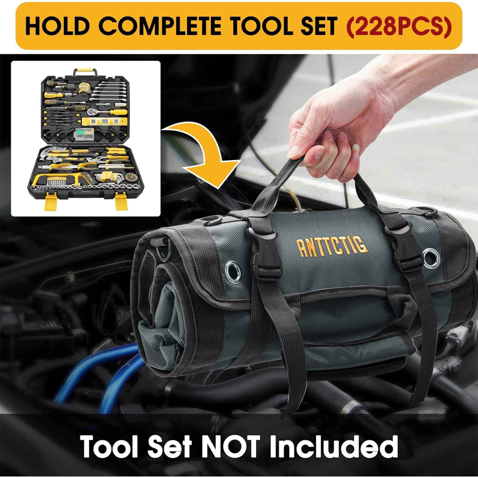 Tool Bags, Heavy Duty Tool Roll Up Bag for Men, Father’s Day Gift for Dad Husband Him, 6-in-1 Detachable Tool Roll Bag with 3 Tool Pouch+1 Wrench Roll+2 Pockets, Compact Tool Box Organizer(Grey)
