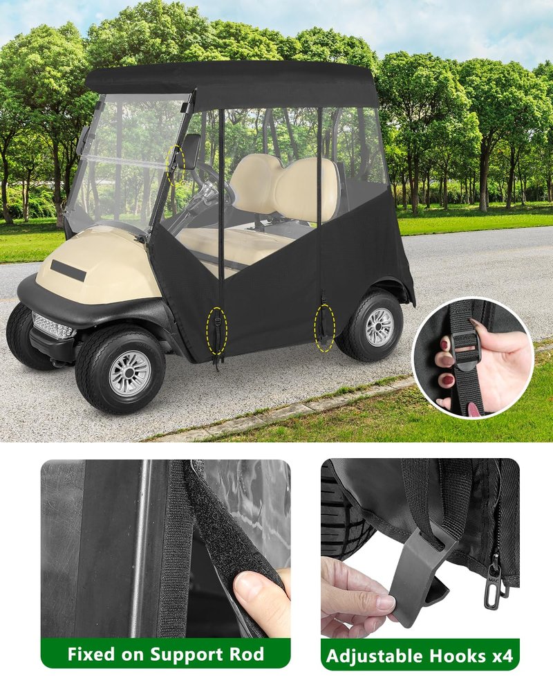 Golf Cart Enclosure 2 Passenger for Club Car Precedent,No Windshield Curtain 3 Sided Transparent Windows Golf Cart Rain Cover,Zippers Roll Up Door 2 Seater Club Car Driving Enclosure(with Seat Towel)