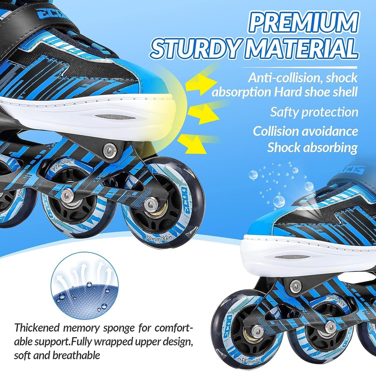 ECOO Adjustable Inline Skates Boys and Girls with Light up Wheels，Roller Skates for Kids Ages 4-12, Teen Skates for Beginner Outdoor and Indoor (Blue, Medium-Big Kids（13j-3 US）)