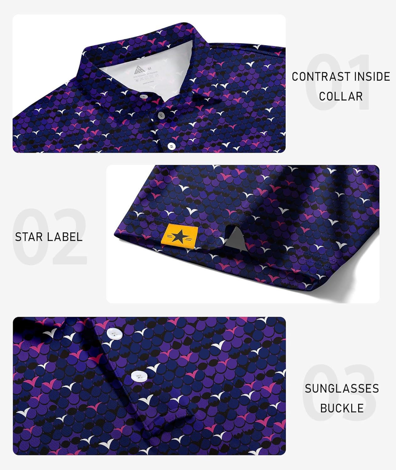 ZITY Men's Golf Polo Shirt - Short Sleeve, UPF 50+, Moisture-Wicking, Casual Print Design