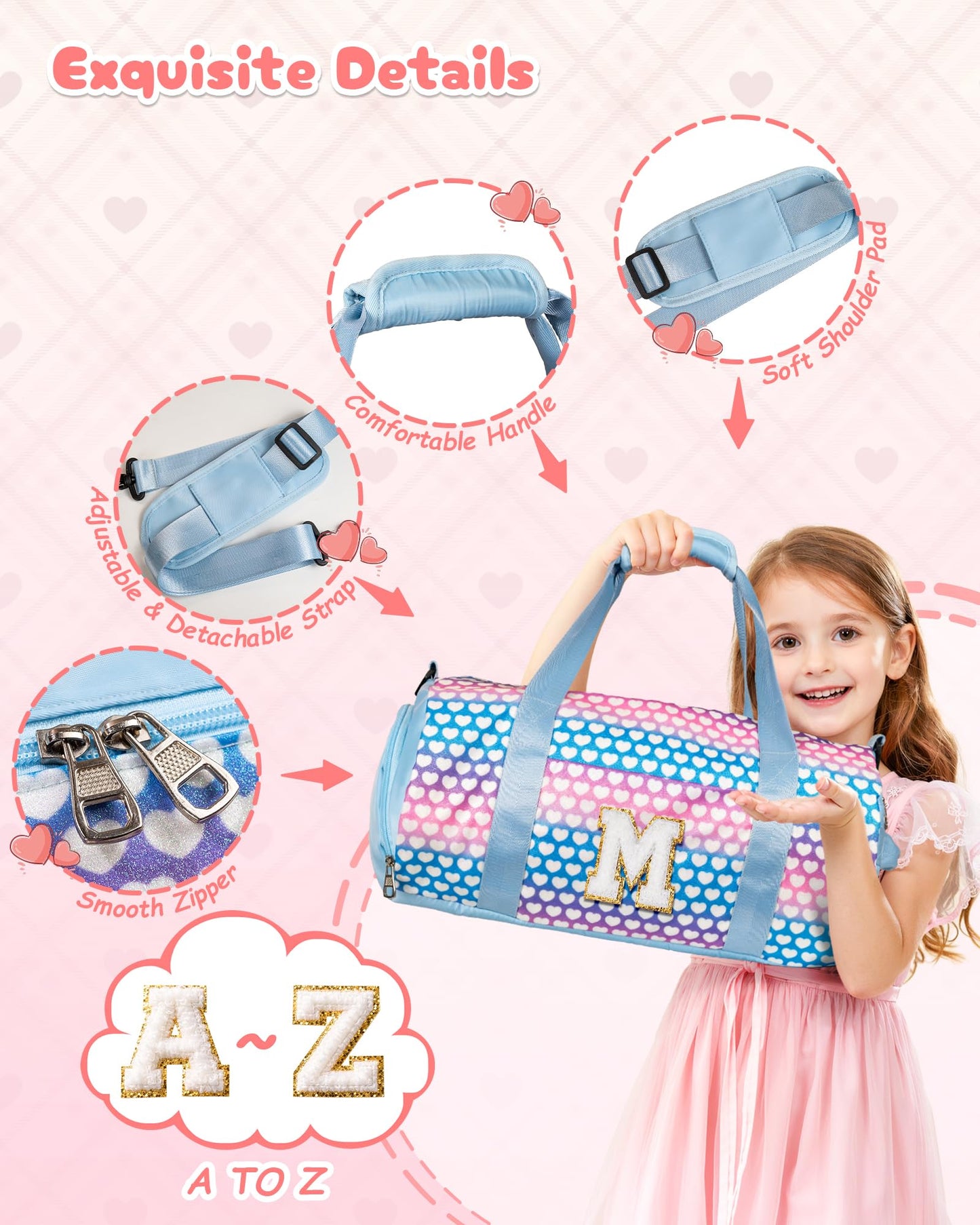 Vogewood Gift for 9 Year Old Girl, Girls Travel Duffle Bag, Dance Duffle Bag with Makeup Pouchinitial Kids Overnight Weekend Bag with Shoe Compartment, Teen Girl Gifts, Birthday Gift (Letter O)