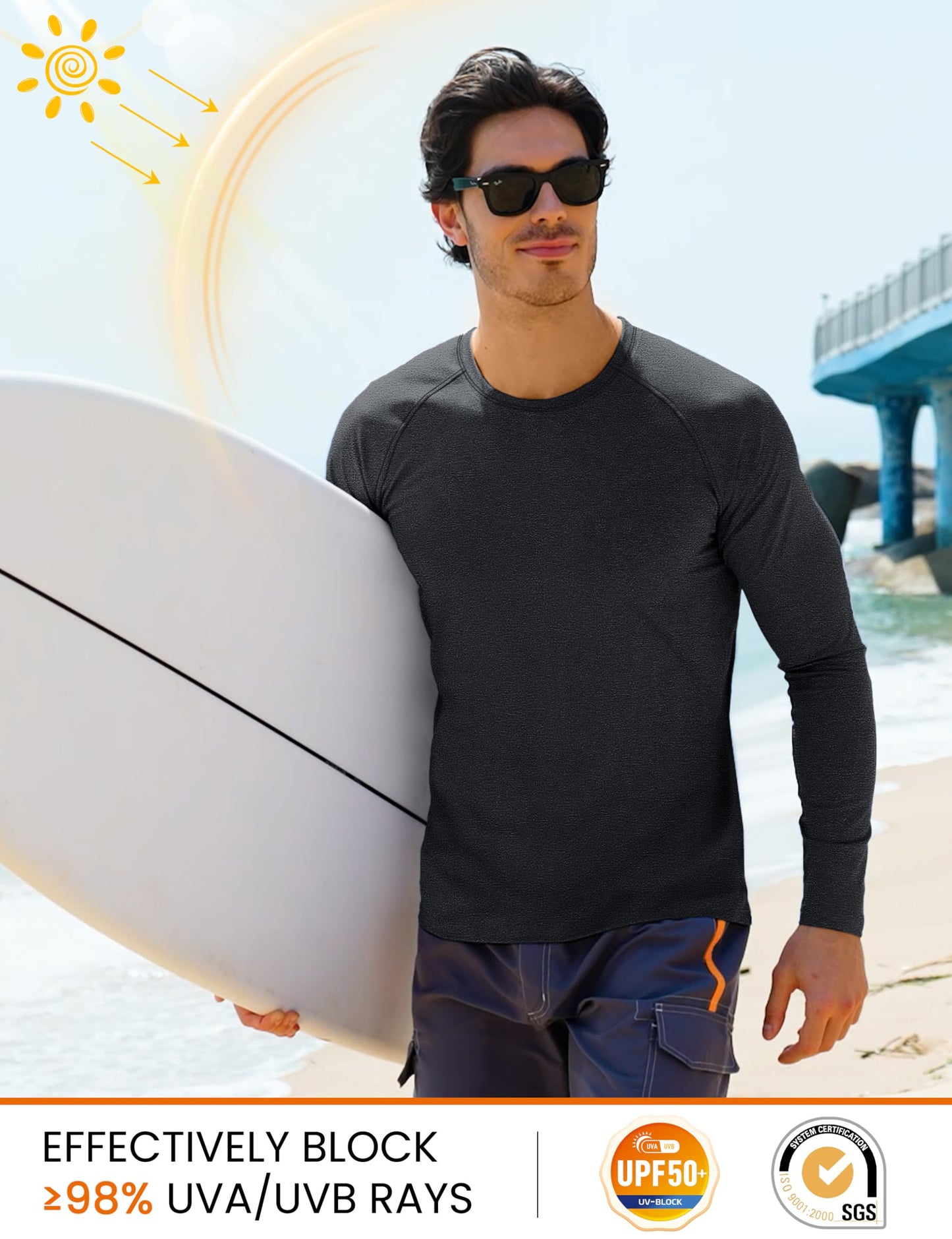MAGCOMSEN Men's Long Sleeve Shirt Quick Dry UPF 50+ Sun Protection Lightweight T-Shirt Athletic Workout Fishing Tee