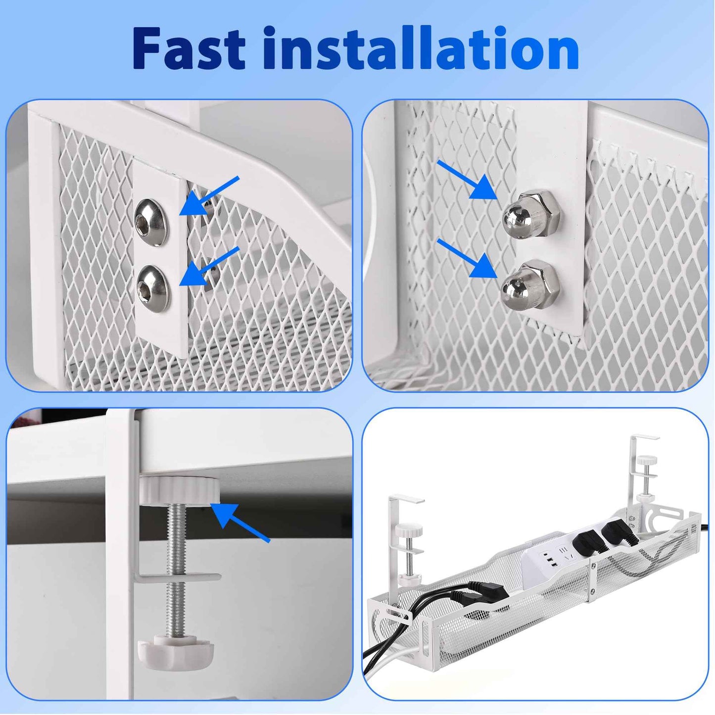 Under Desk Cable Management Tray 25.3 Inch – No Damage Install, Cord Organizer for Office & Home, Wire Organizer for Desk Storage, White