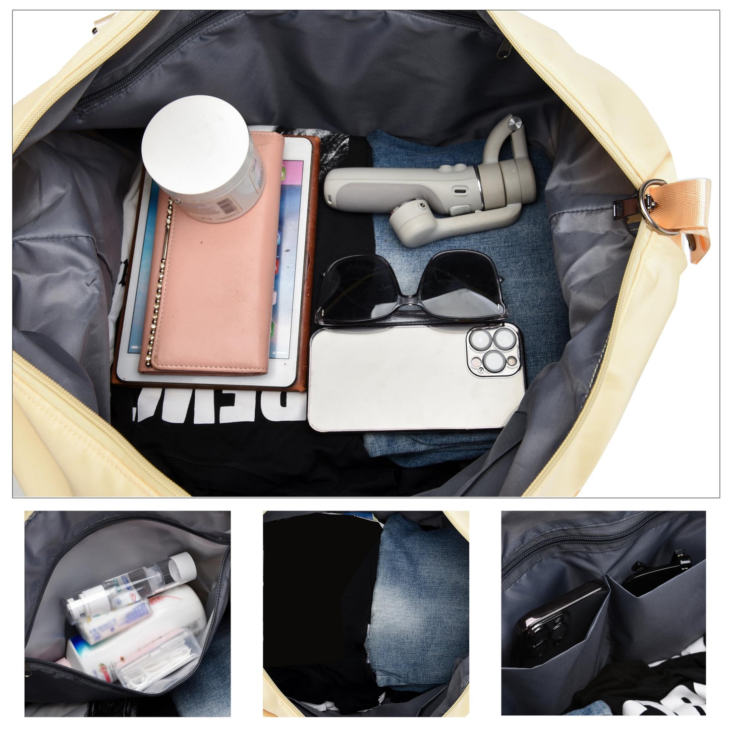 Large Travel Bag with Wet Pocket, Multiple Pockets Gym Duffel Tote Bag, Waterproof Carry On Bag with Trolley Sleeve
