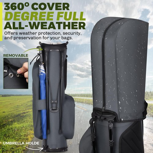 8-Way Golf Stand Bag, Lightweight Golf Bag with Dual Strap & Full-Length Dividers, Portable Golf Club Carry Bag with Multiple Pockets, Waterproof Rain Hood for Men Women(Charcoal Gray)
