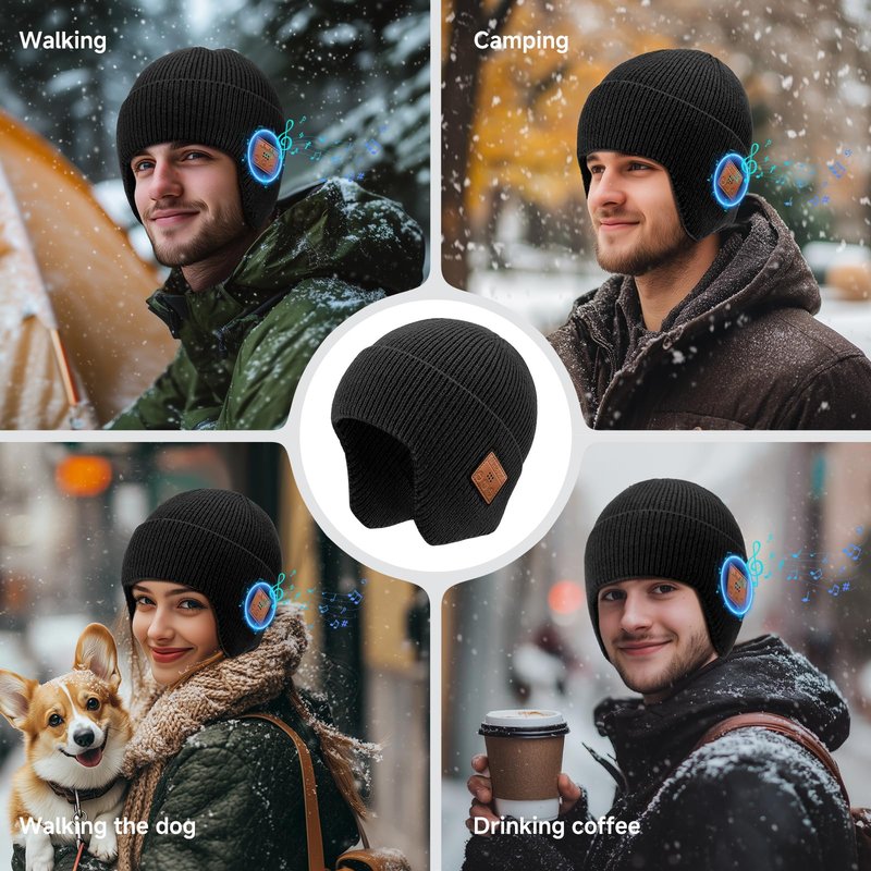 Wireless Beanie Hat with Bluetooth, Rechargeable Headphone Beanie Cap, Windproof Winter Knit Cap, Crystal Clear Hands-Free Calling, Immersive Music Playback, All-Day Comfort