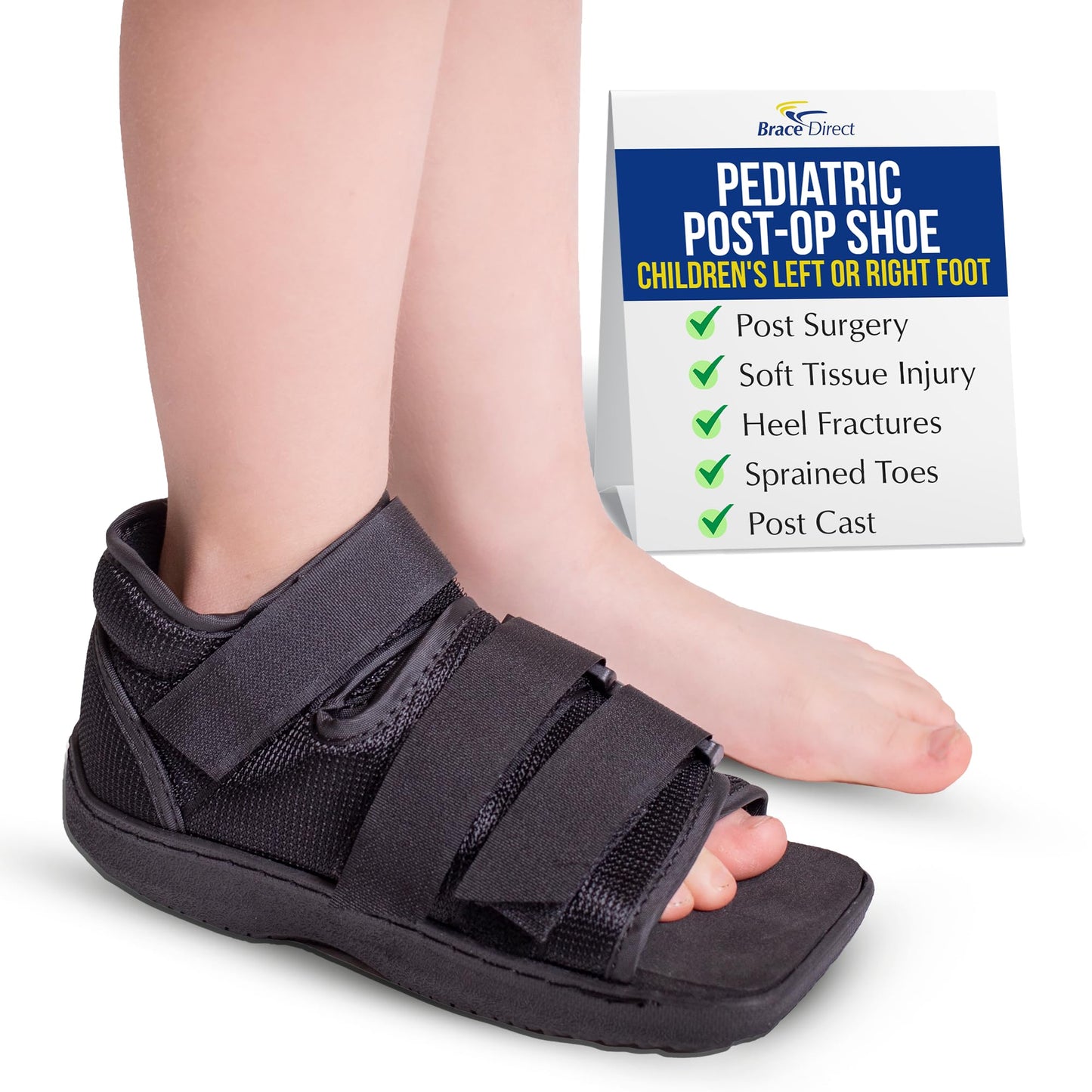 Brace Direct Pediatric Post-Op Shoe, Children’s Foot Injury Recovery, Support for Broken Toes, Fractures, Sprains, Protective Square Toe, Universal Left or Right Foot, Kids XS (US 11-1)