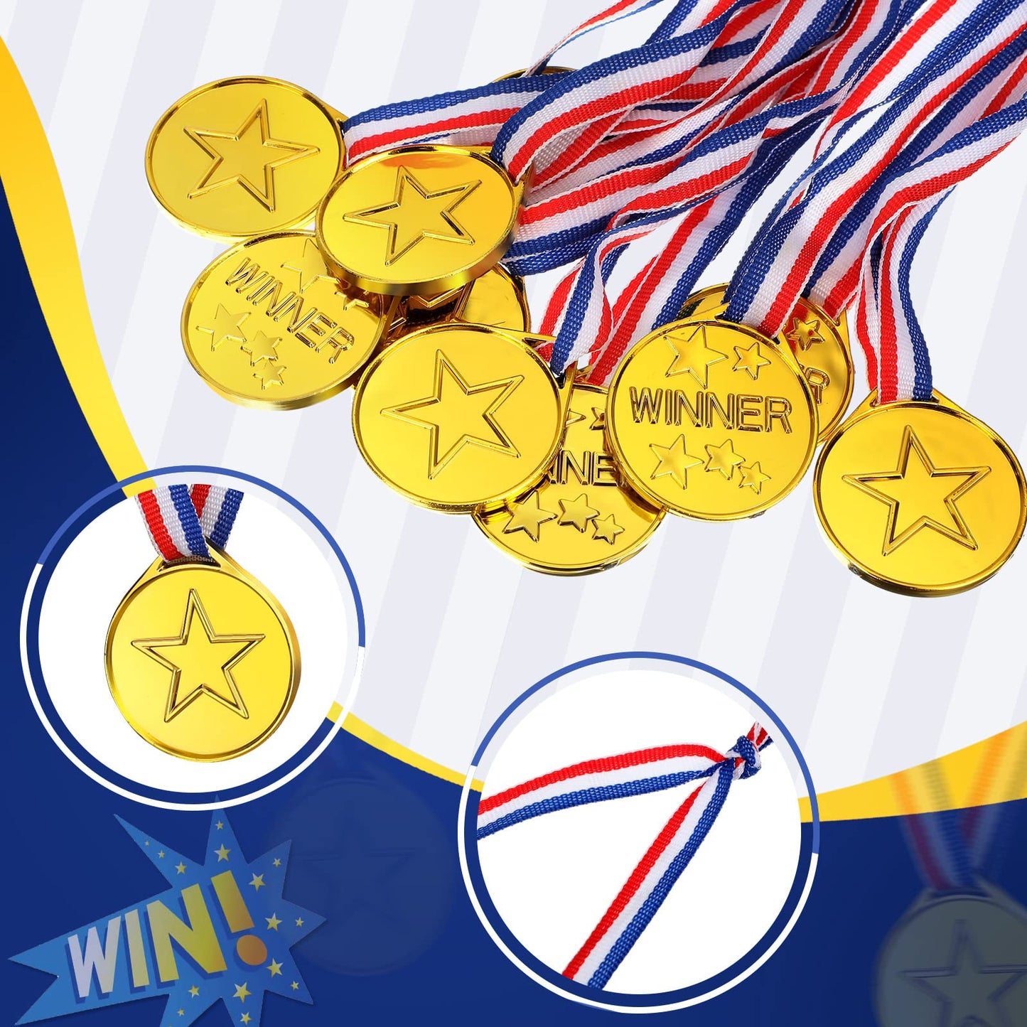 Sotiff 100 Pcs Kids Medals Gold Plastic Medals for Sports Awards Winner Medal First Prize Award for School Sports Children's Game Competitions Prizes Family