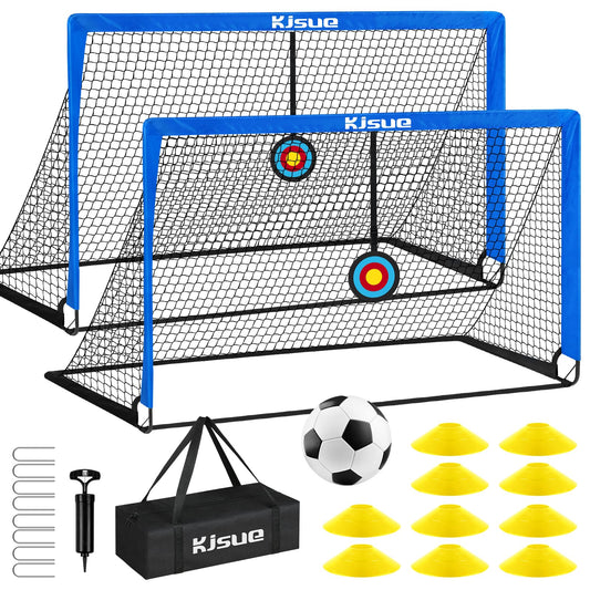 Soccer Goal, Kids Soccer Goals for Backyard Set of 2, 5 x 3.6ft Soccer Net Training Equipment, Pop Up Toddler Soccer Goal for Outdoor Indoor Sports Games with Ball, Cones, Targets (Blue)