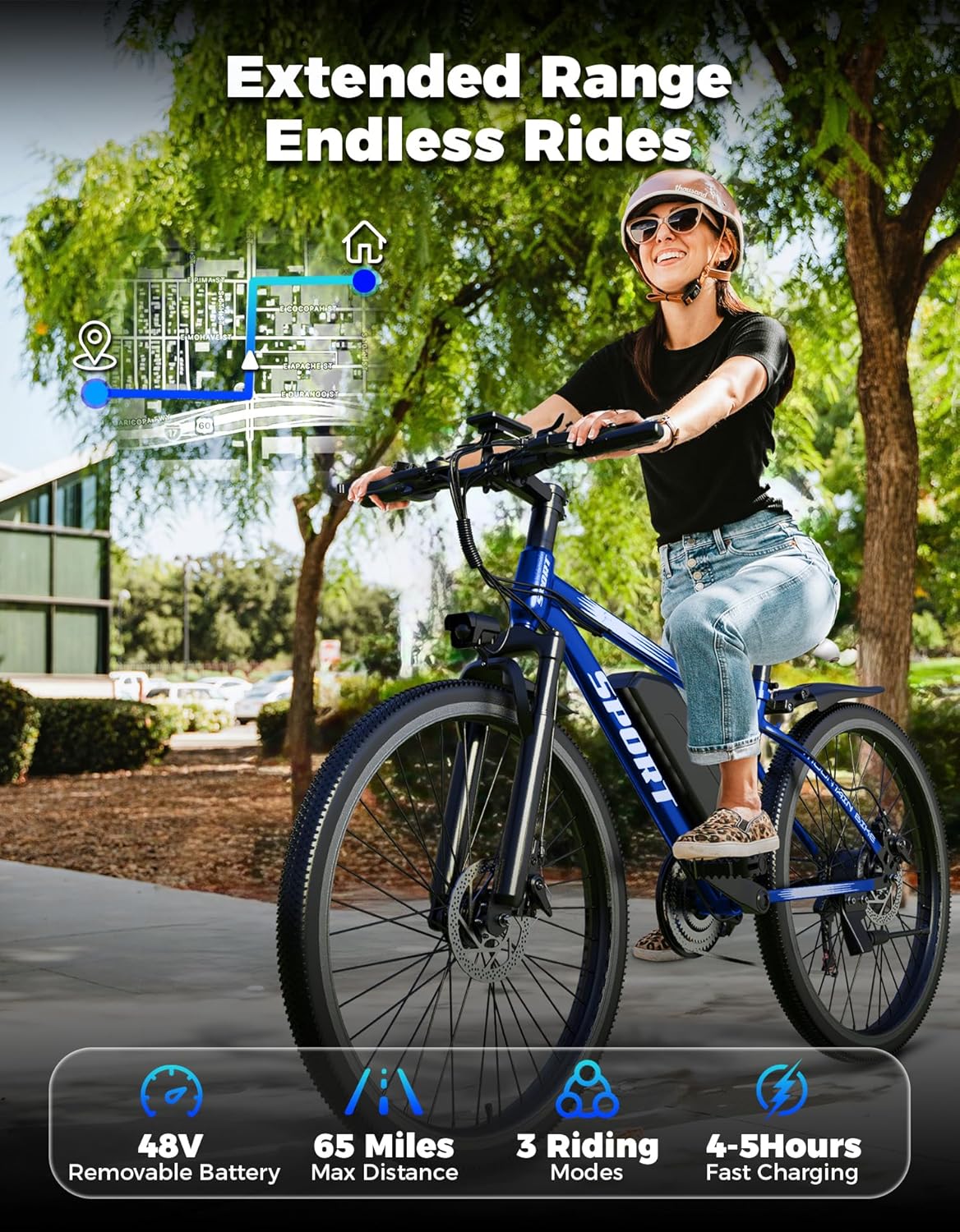 Misodo Electric Bike - 1500W Peak Mountain Ebike with 25 MPH Speed | 65 Miles Range, 7 Speeds, 48V 10Ah Battery, 26" Wheel