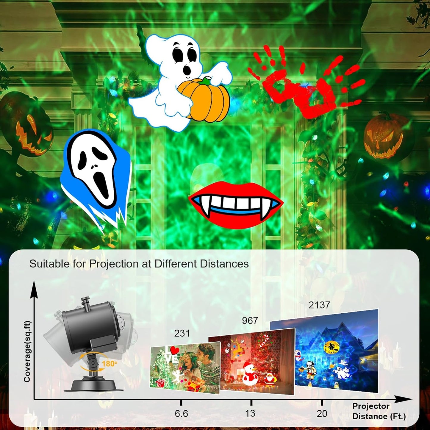 Outdoor Halloween Projector Lights - 29 Effects 2-in-1 Christmas Decorations with Remote
