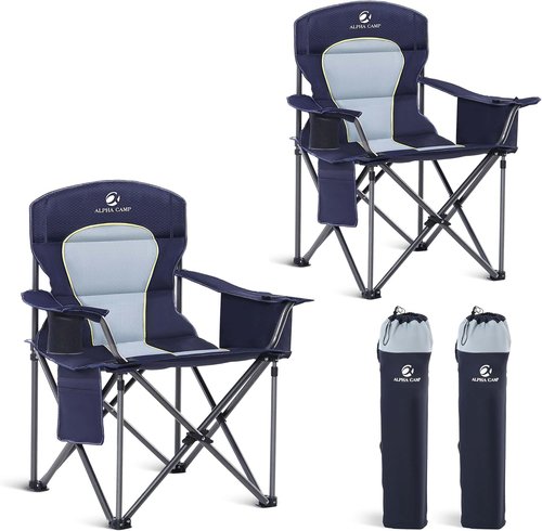 Green Party Folding Camping Chair - Oversized Heavy-Duty Lawn Chair with Cooler Bag & Cup Holder | Collapsible Padded Arm Chair