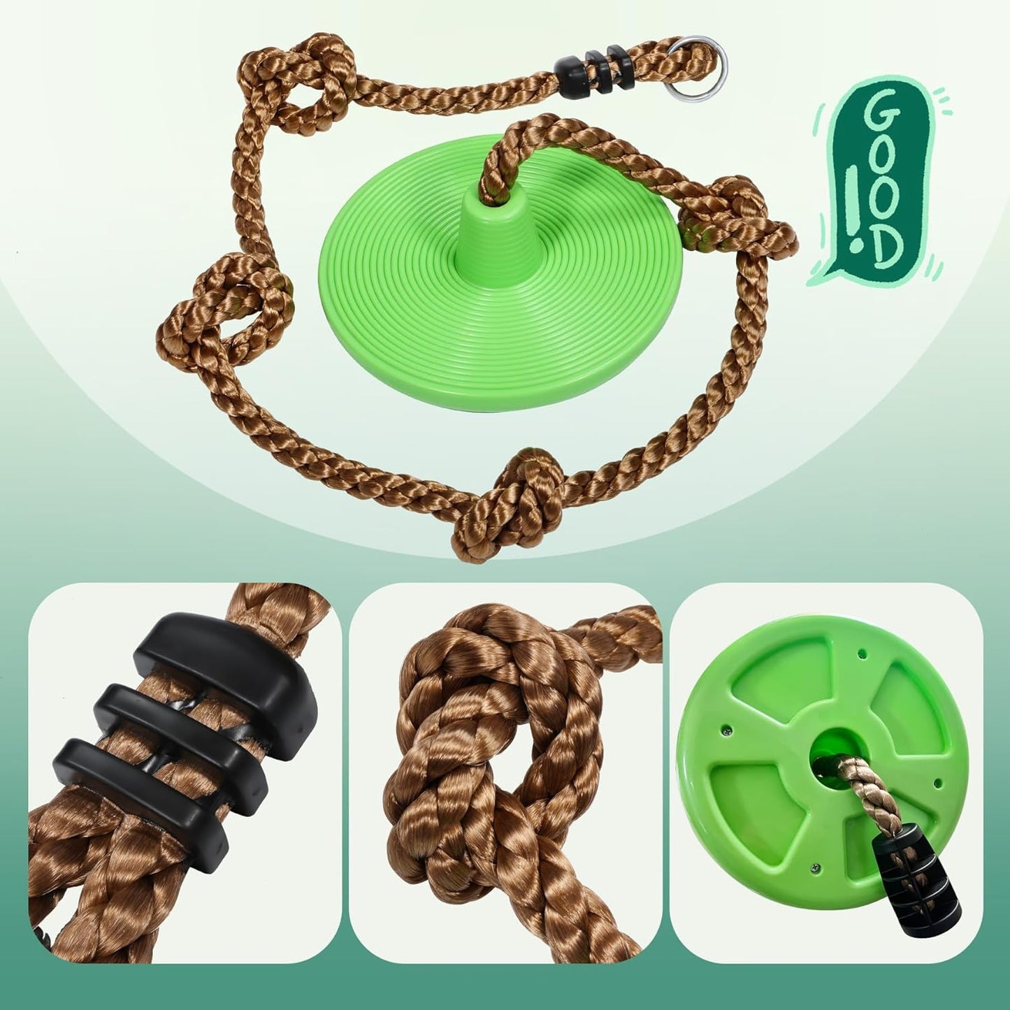 REDCAMP Climbing Rope Swings - Heavy Duty Plastic Disc Swing Seat for Kids & Adults | Green, 2 Pack